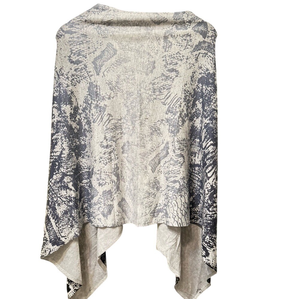 Colour Works Snakeskin Print Poncho Black Grey Handkerchief Hem Women One Size